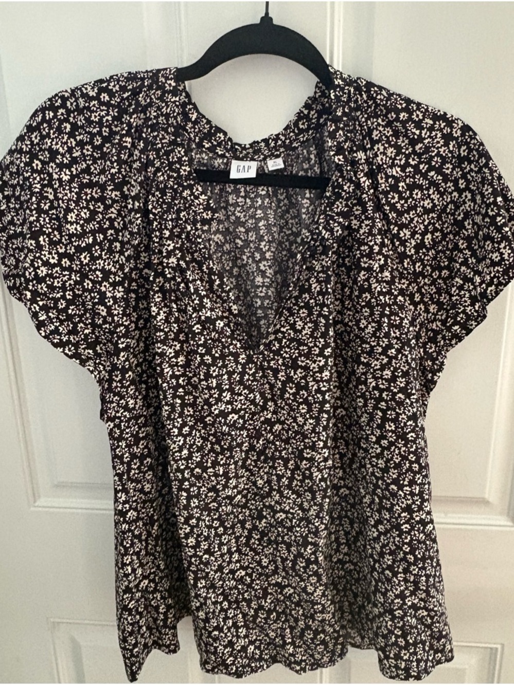 GAP Black Top with White Ditsy Floral Print